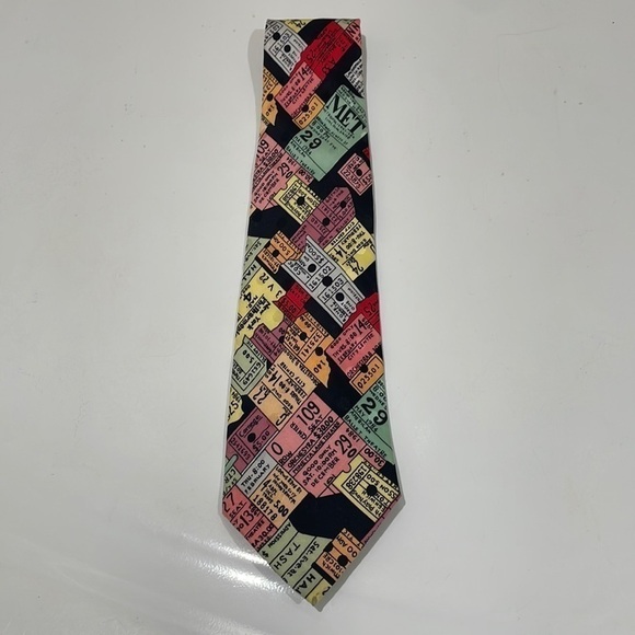 Nicole Miller Visited Vintage Theater Tickets 100% Silk Tie—Fabulous!!  Like New - Picture 1 of 10